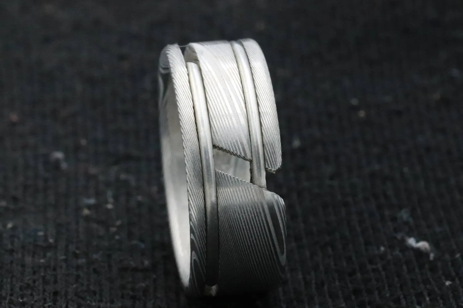 "One" hybrid Damascus steel ring "WOODGRAIN" ring! Stainless Damasteel ring mens wedding bands woodgrain pattern damascus