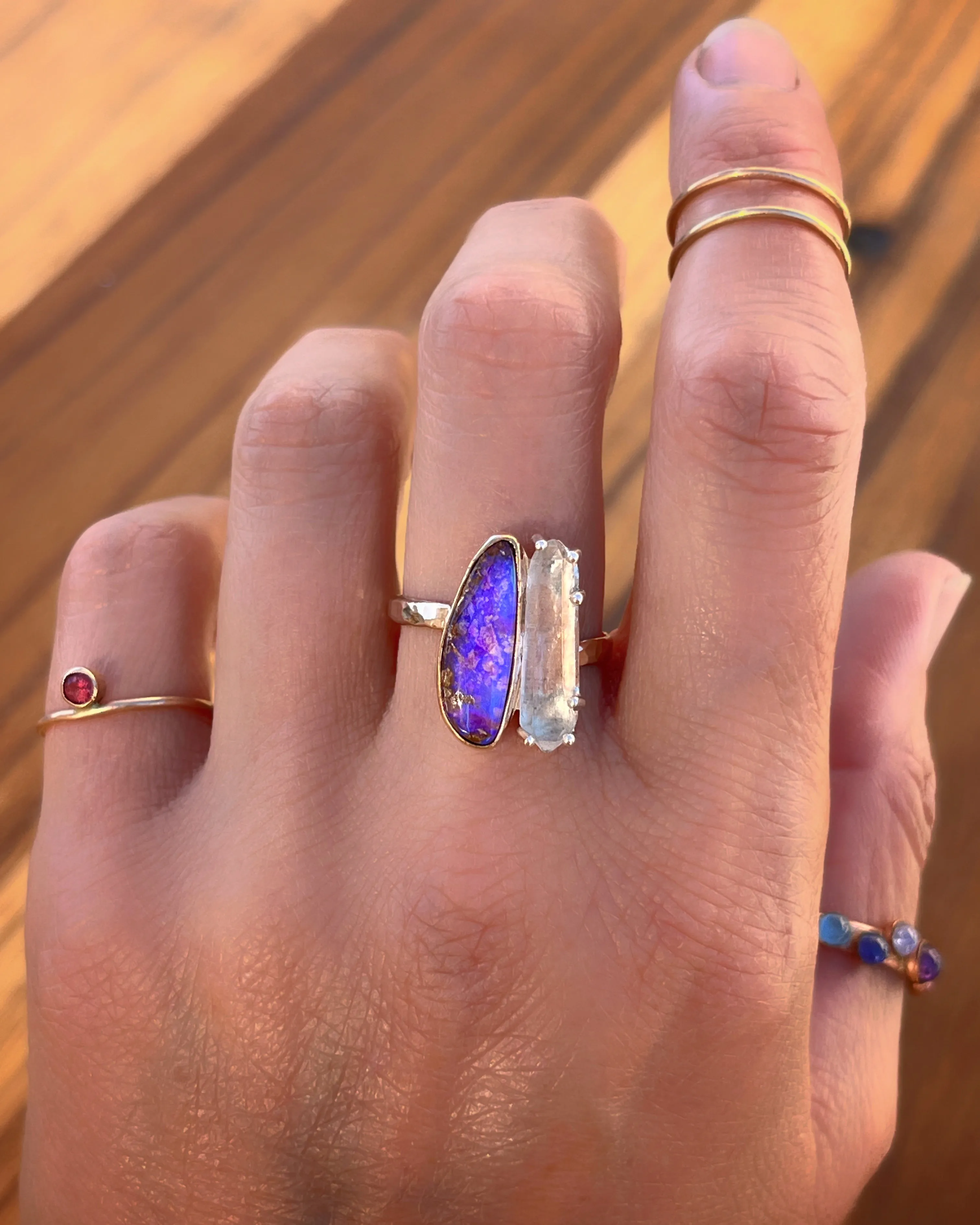 RARE crystal pipe opal & quartz ring (sizes 6 to 9)