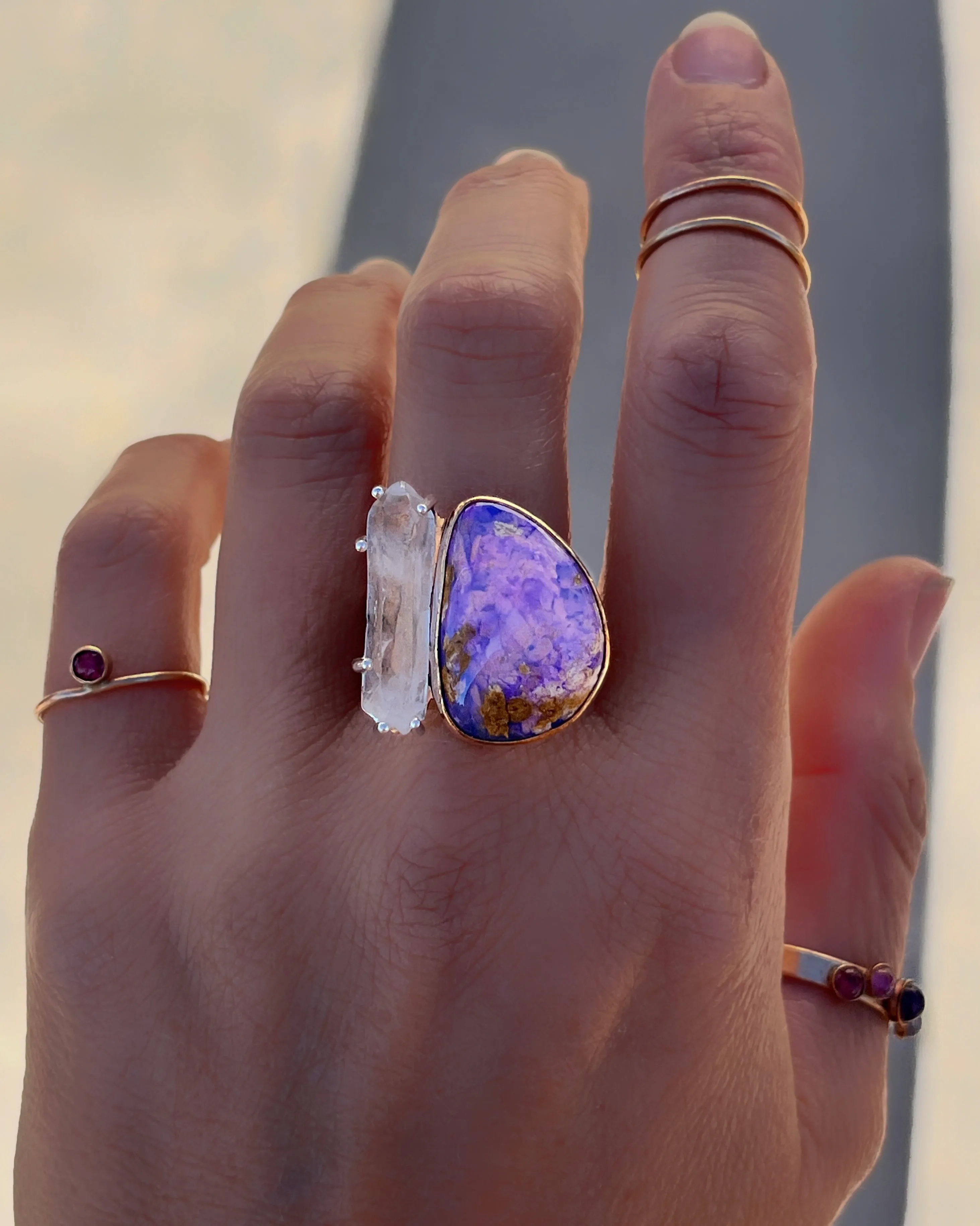 RARE crystal pipe opal & quartz ring (sizes 7 to 10)