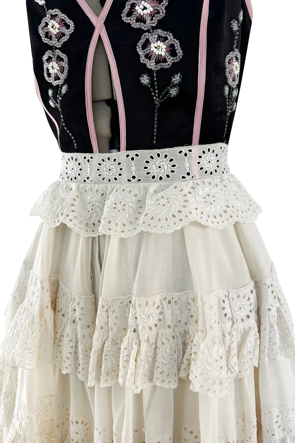 Rare Spring 1977 Bill Gibb "Flowers & Lace" Collection Beaded Halter Ruffle Dress
