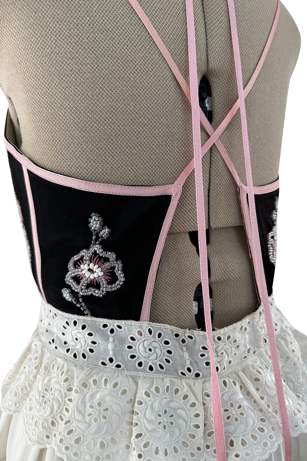Rare Spring 1977 Bill Gibb "Flowers & Lace" Collection Beaded Halter Ruffle Dress