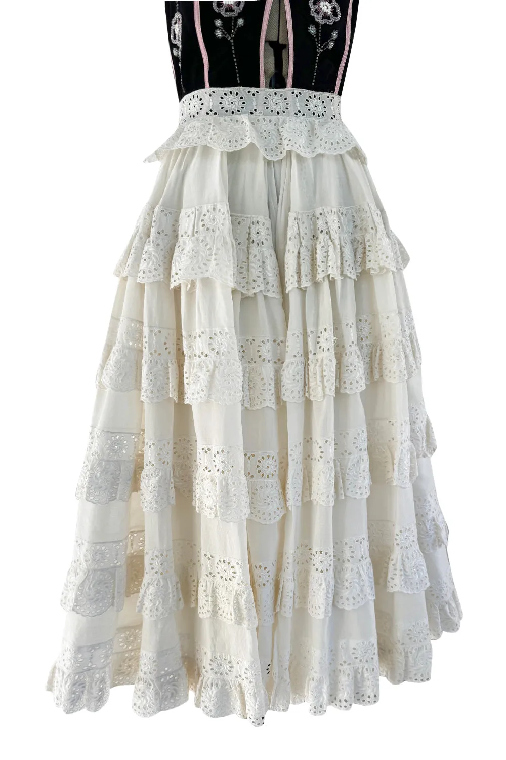 Rare Spring 1977 Bill Gibb "Flowers & Lace" Collection Beaded Halter Ruffle Dress