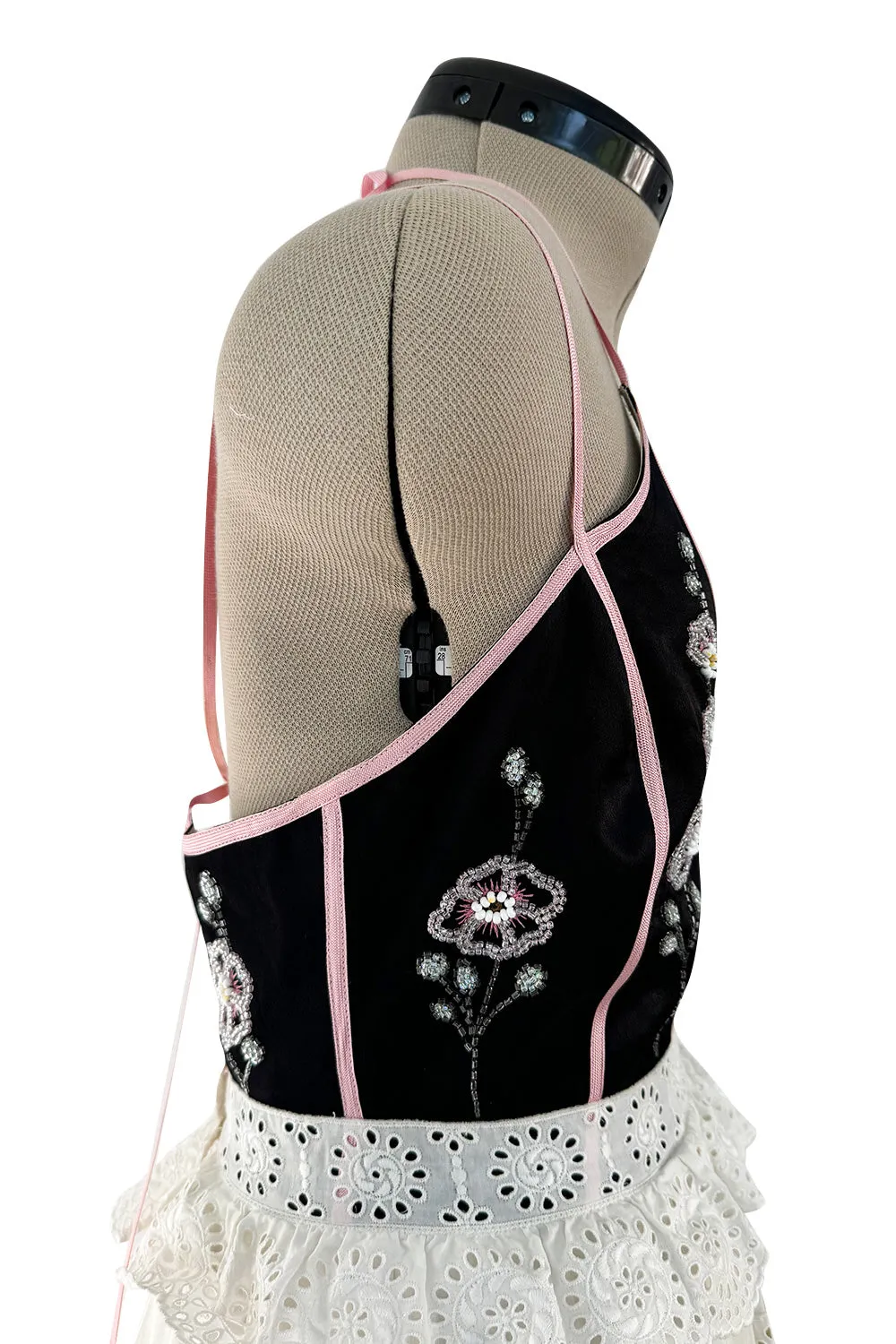 Rare Spring 1977 Bill Gibb "Flowers & Lace" Collection Beaded Halter Ruffle Dress