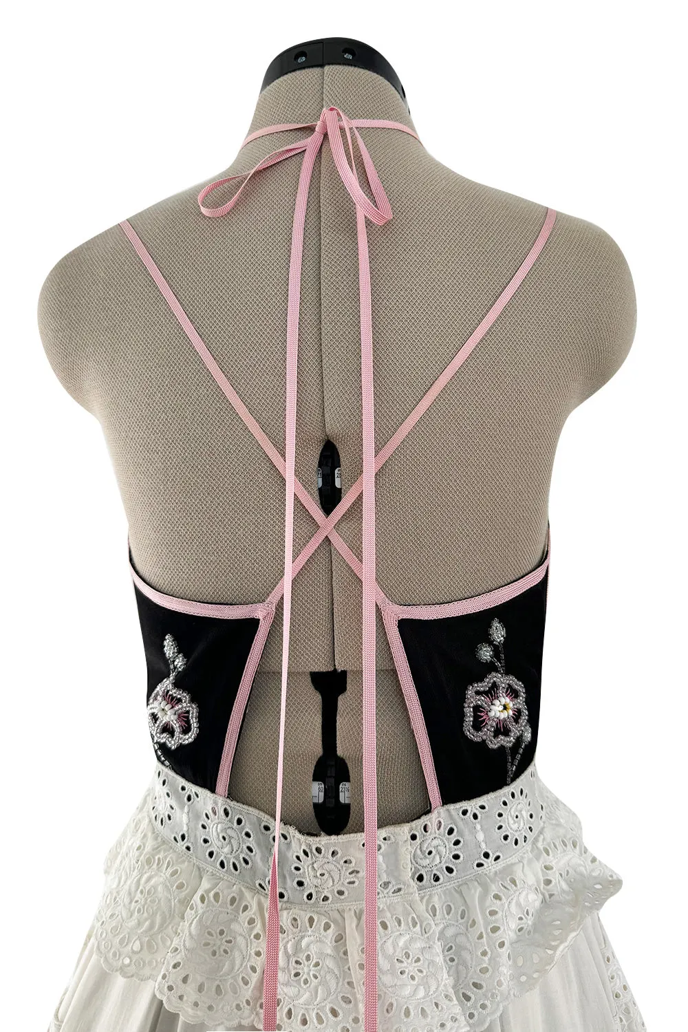 Rare Spring 1977 Bill Gibb "Flowers & Lace" Collection Beaded Halter Ruffle Dress