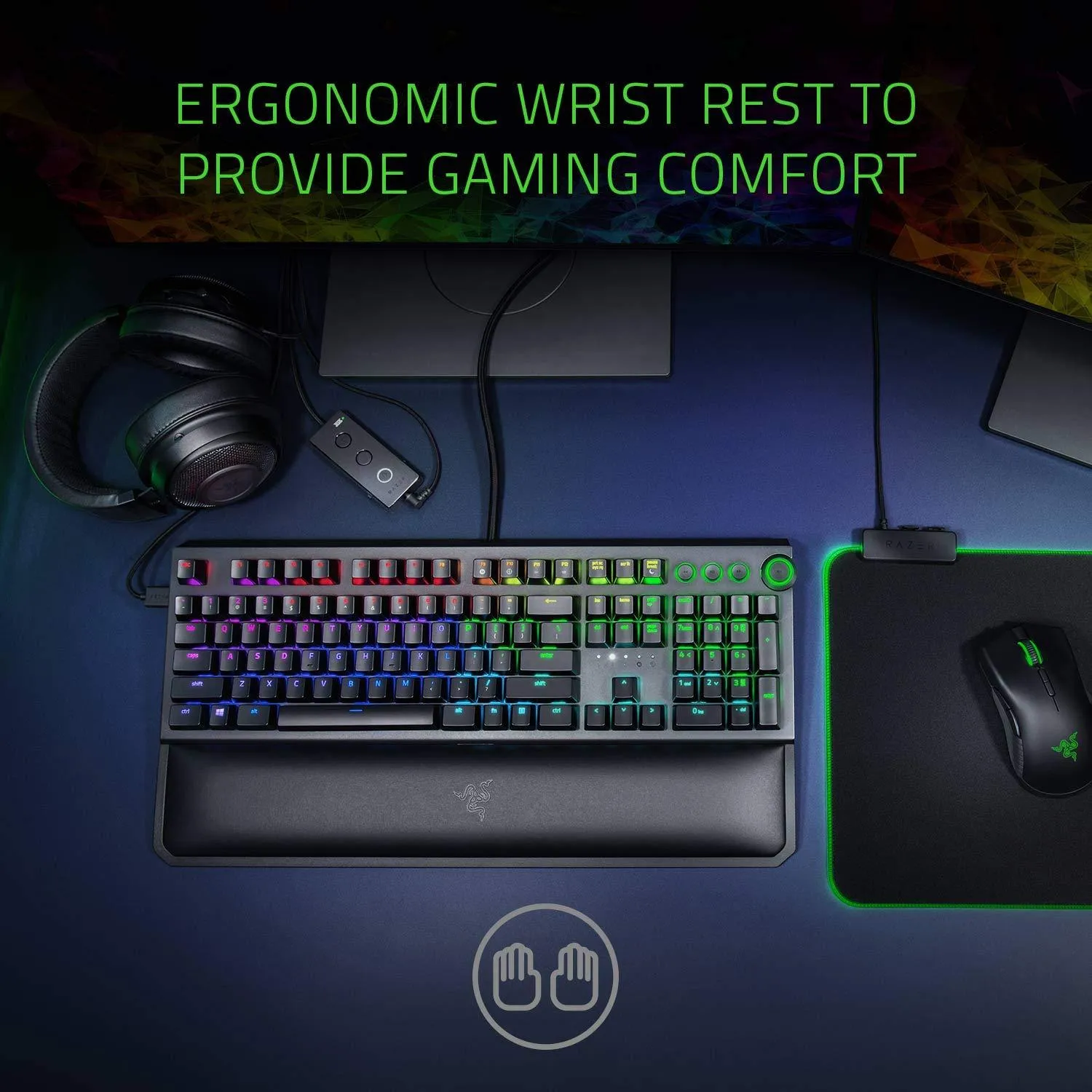 Razer BlackWidow Elite Mechanical Gaming Keyboard With Green Switches (Black) With Ergonomic Wrist Rest