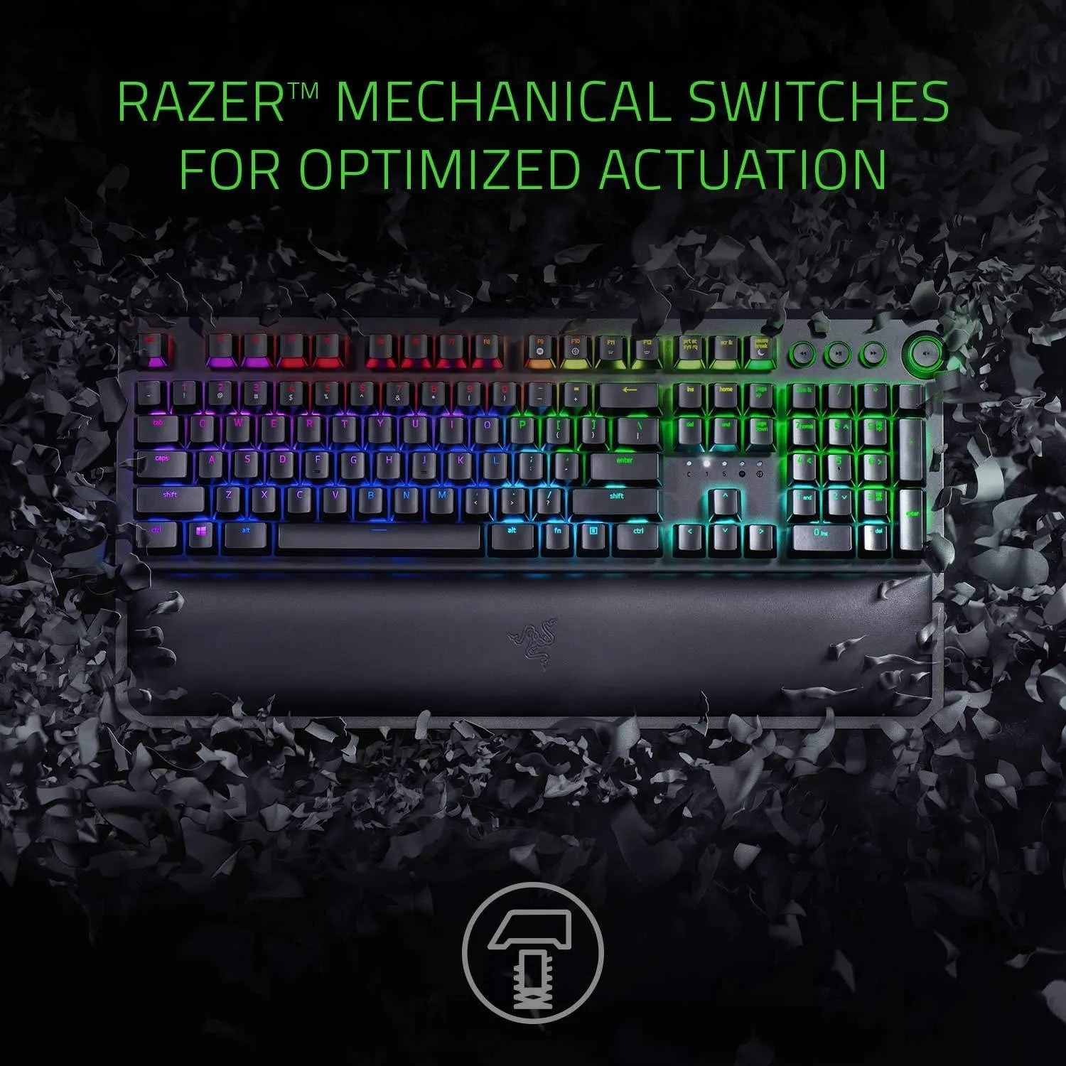 Razer BlackWidow Elite Mechanical Gaming Keyboard With Green Switches (Black) With Ergonomic Wrist Rest