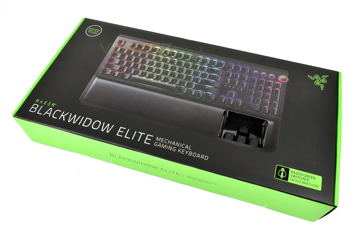 Razer BlackWidow Elite Mechanical Gaming Keyboard With Green Switches (Black) With Ergonomic Wrist Rest