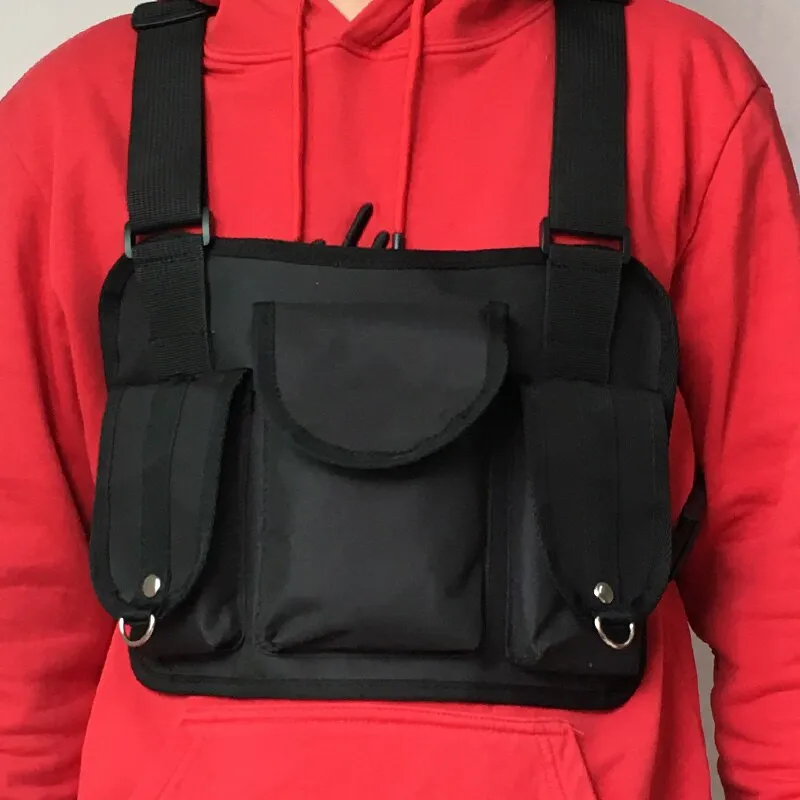 Realaiot Functional Tactical Chest Bag For Woman Fashion Bullet Hip Hop Vest Streetwear Bag Waist Pack Unisex Black Chest Rig Bag ZY948