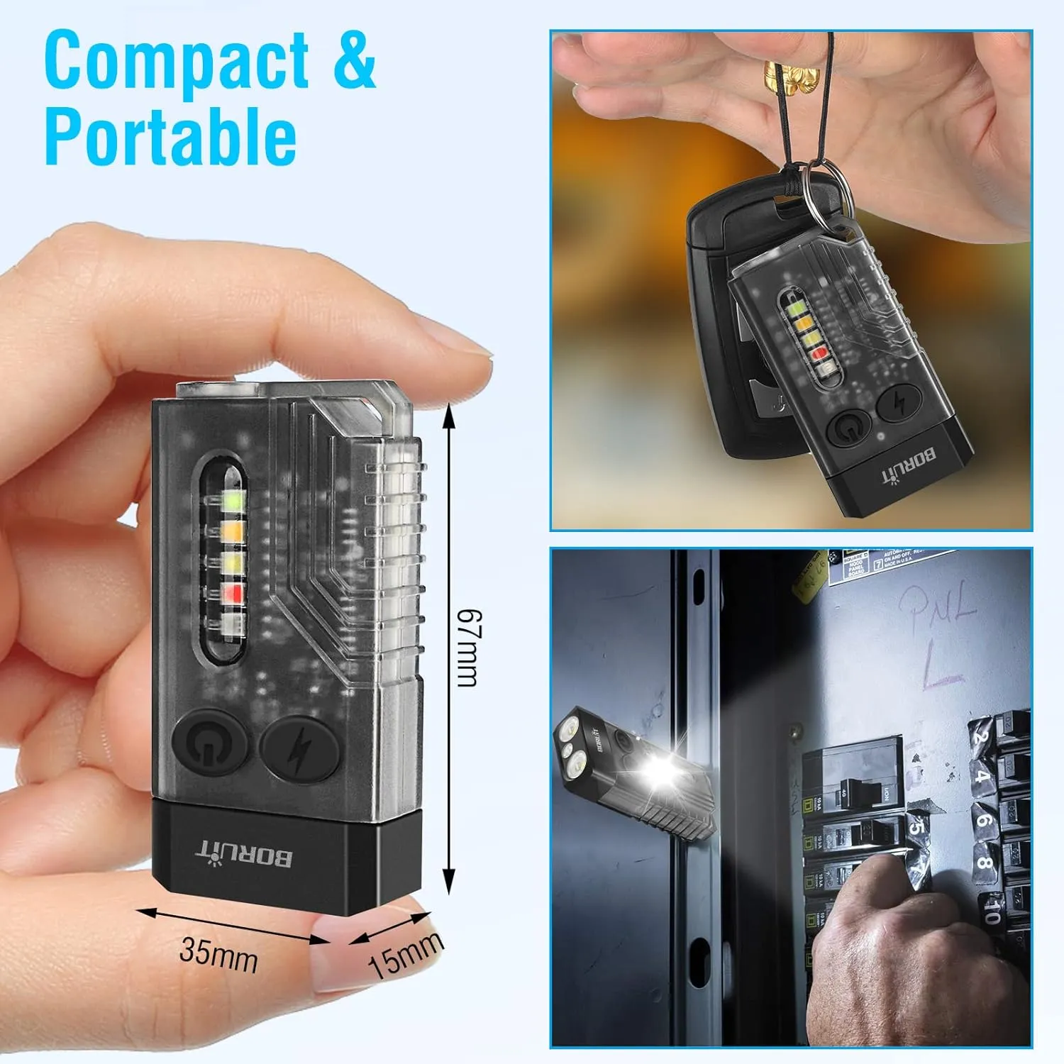 RECON GS2 V10 Small Powerful Keychain Flashlight With 365nm UV Red Green Blue Light,High Lumens 1000 LM USB C Rechargeable Mini Pocket LED Flashlight