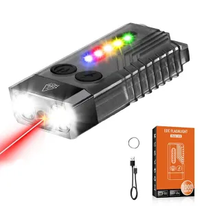 RECON GS2 V10 Small Powerful Keychain Flashlight With 365nm UV Red Green Blue Light,High Lumens 1000 LM USB C Rechargeable Mini Pocket LED Flashlight