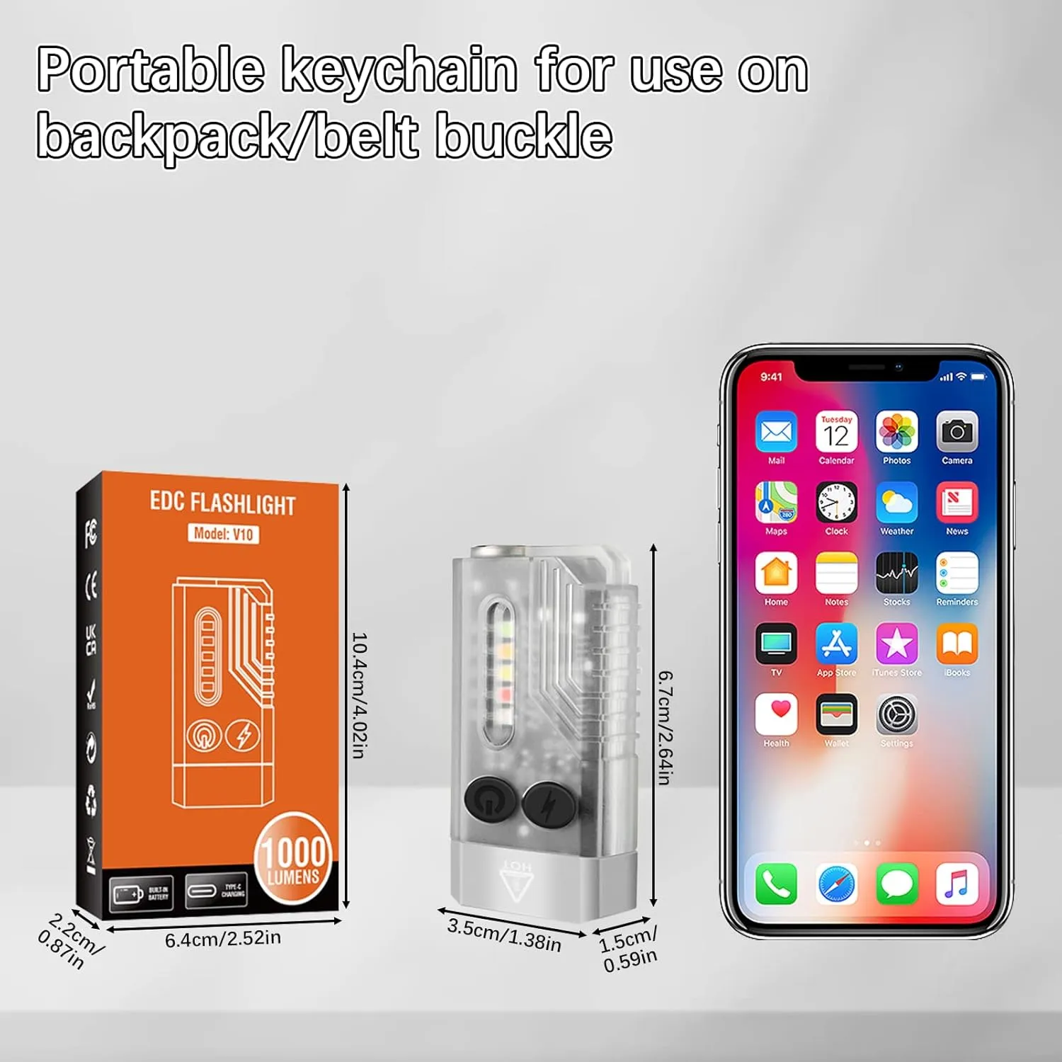 RECON GS2 V10 Small Powerful Keychain Flashlight With 365nm UV Red Green Blue Light,High Lumens 1000 LM USB C Rechargeable Mini Pocket LED Flashlight