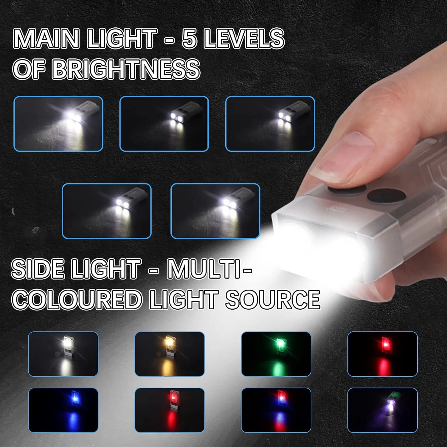 RECON GS2 V10 Small Powerful Keychain Flashlight With 365nm UV Red Green Blue Light,High Lumens 1000 LM USB C Rechargeable Mini Pocket LED Flashlight