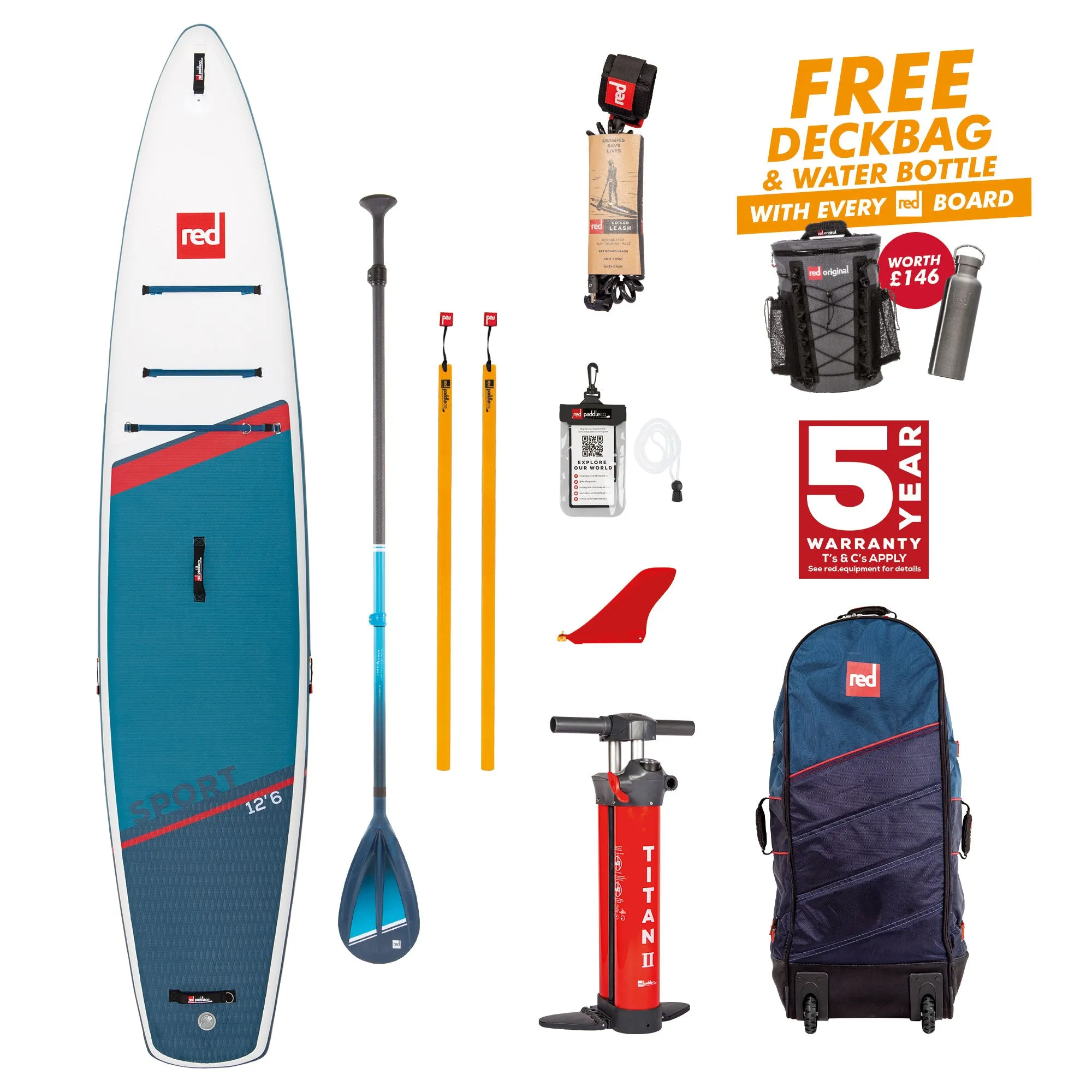 Red 12'6" Sport MSL Inflatable Paddle board Package