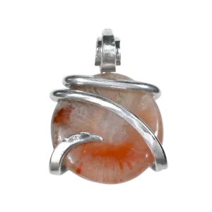Red Coral Handmade Stone Pendant  Wrapped in Silver