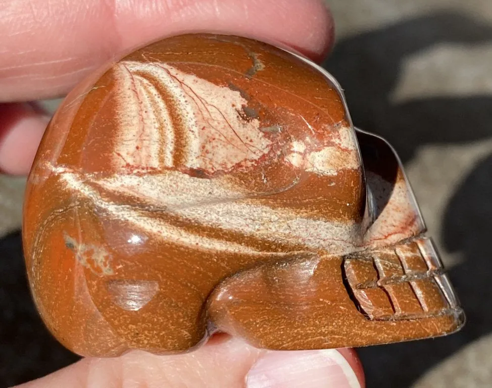 Red Silver Leaf Jasper CRYSTAL SKULL with Weird Quartz "Blossom" Formation