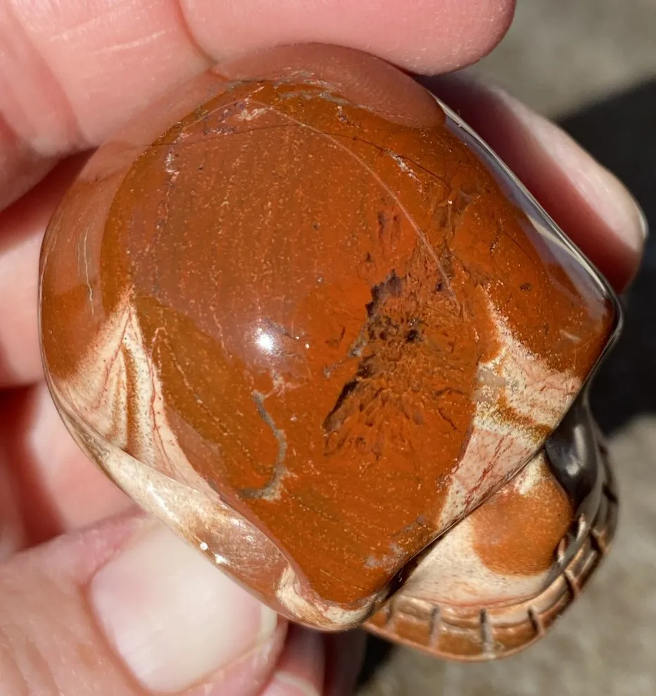 Red Silver Leaf Jasper CRYSTAL SKULL with Weird Quartz "Blossom" Formation