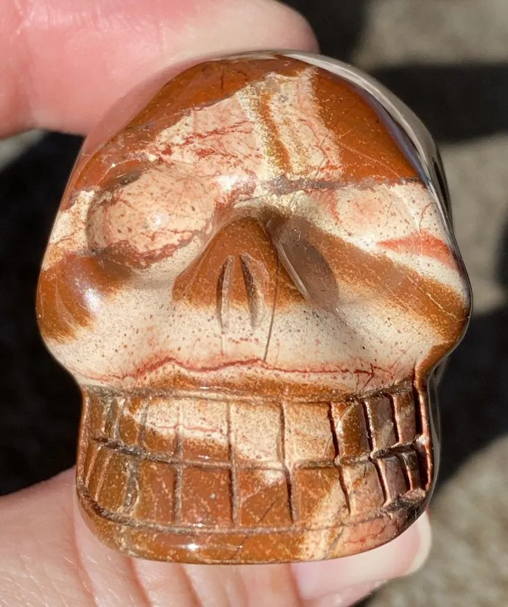 Red Silver Leaf Jasper CRYSTAL SKULL with Weird Quartz "Blossom" Formation
