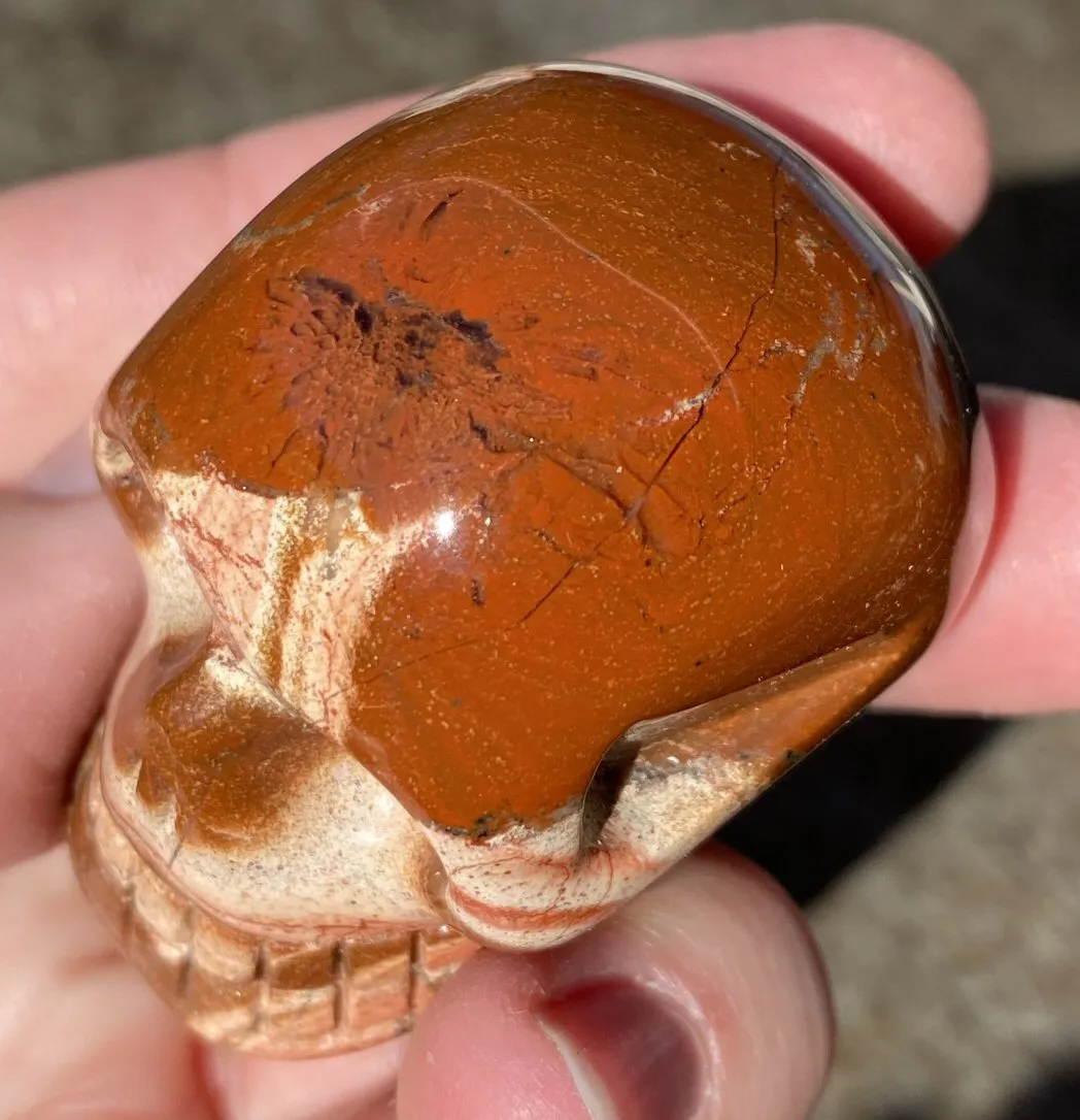 Red Silver Leaf Jasper CRYSTAL SKULL with Weird Quartz "Blossom" Formation