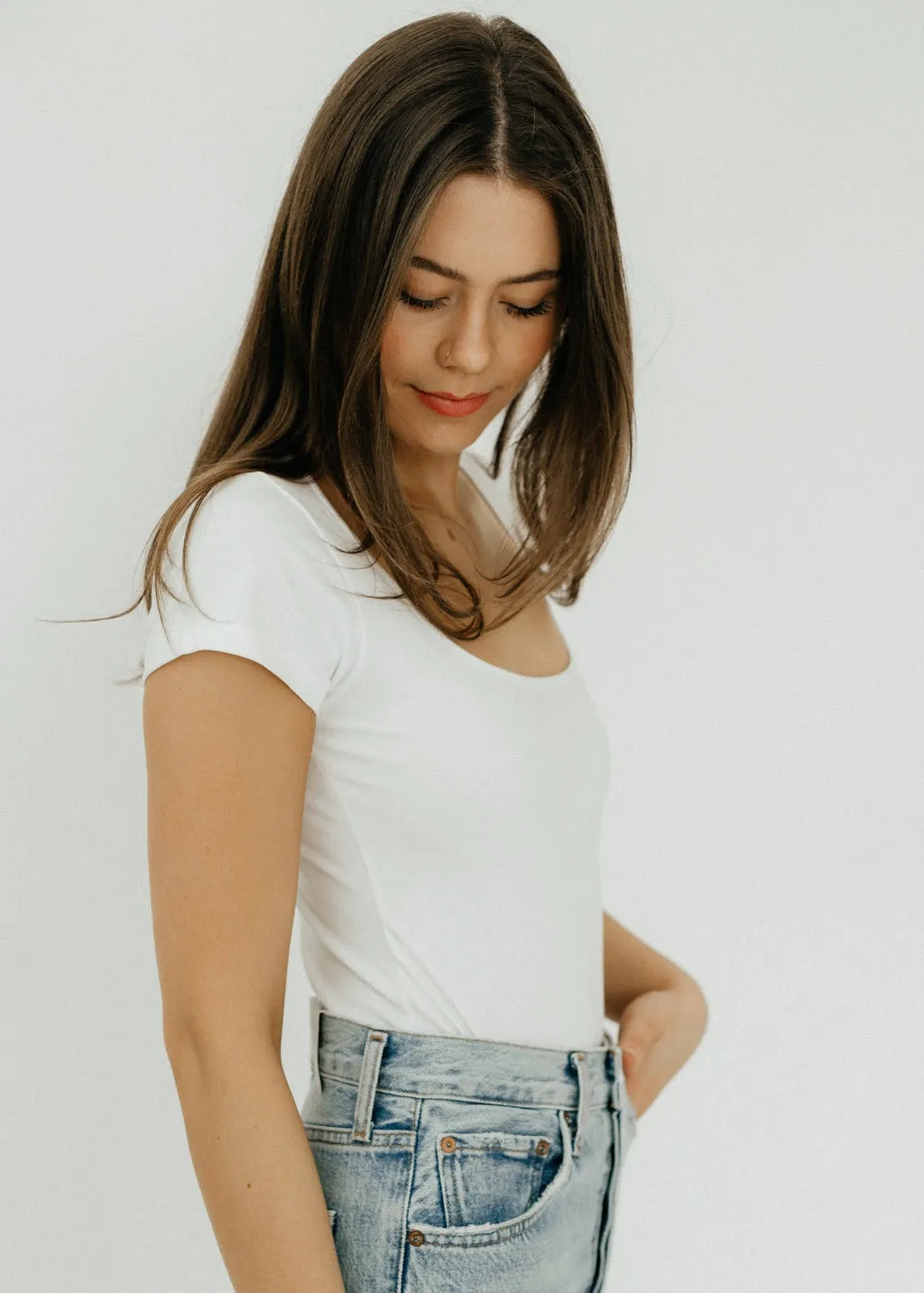 RE/DONE Square Neck Bodysuit in White
