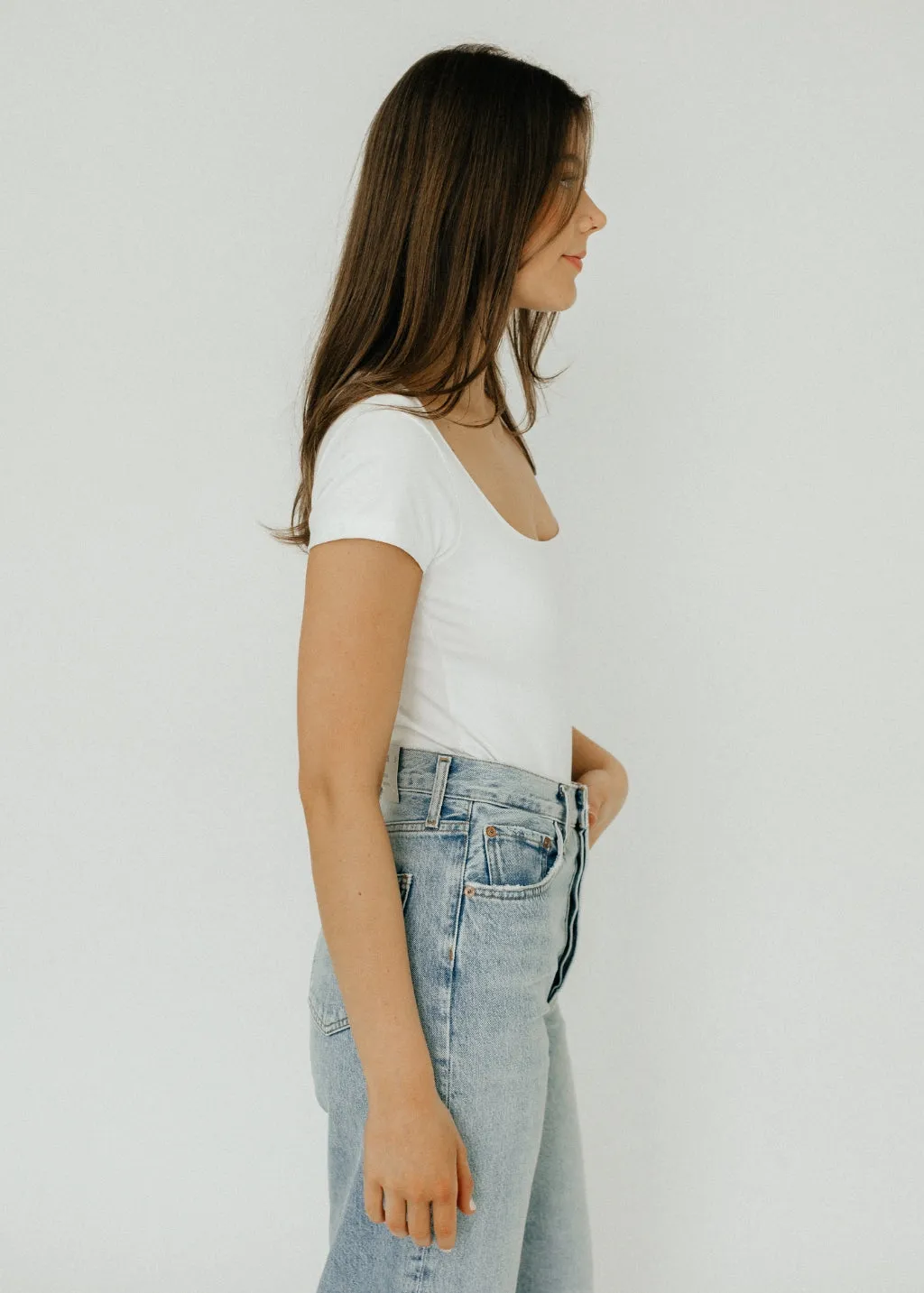 RE/DONE Square Neck Bodysuit in White