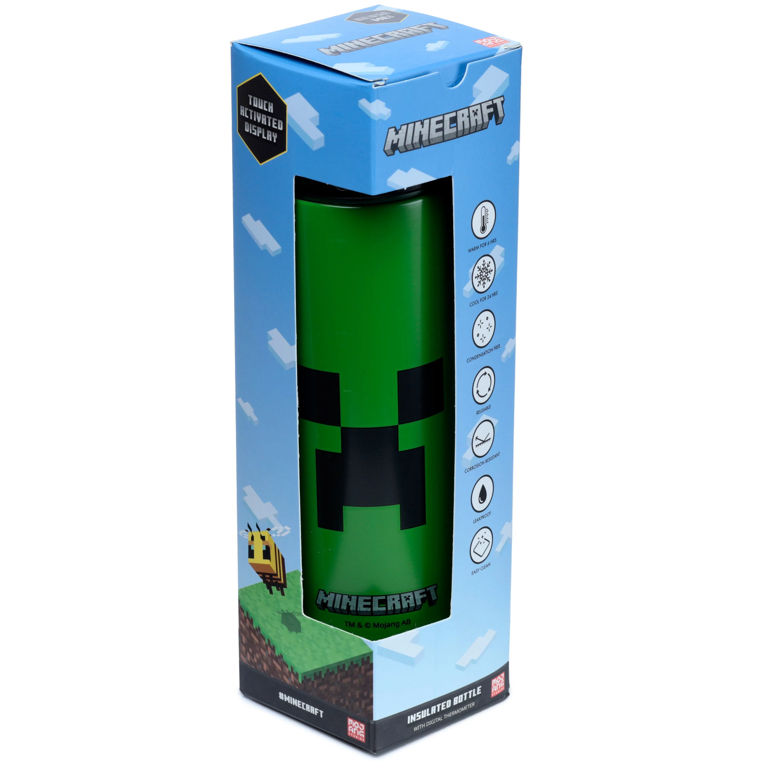 Reusable Stainless Steel Hot & Cold Insulated Drinks Bottle Digital Thermometer - Minecraft Creeper