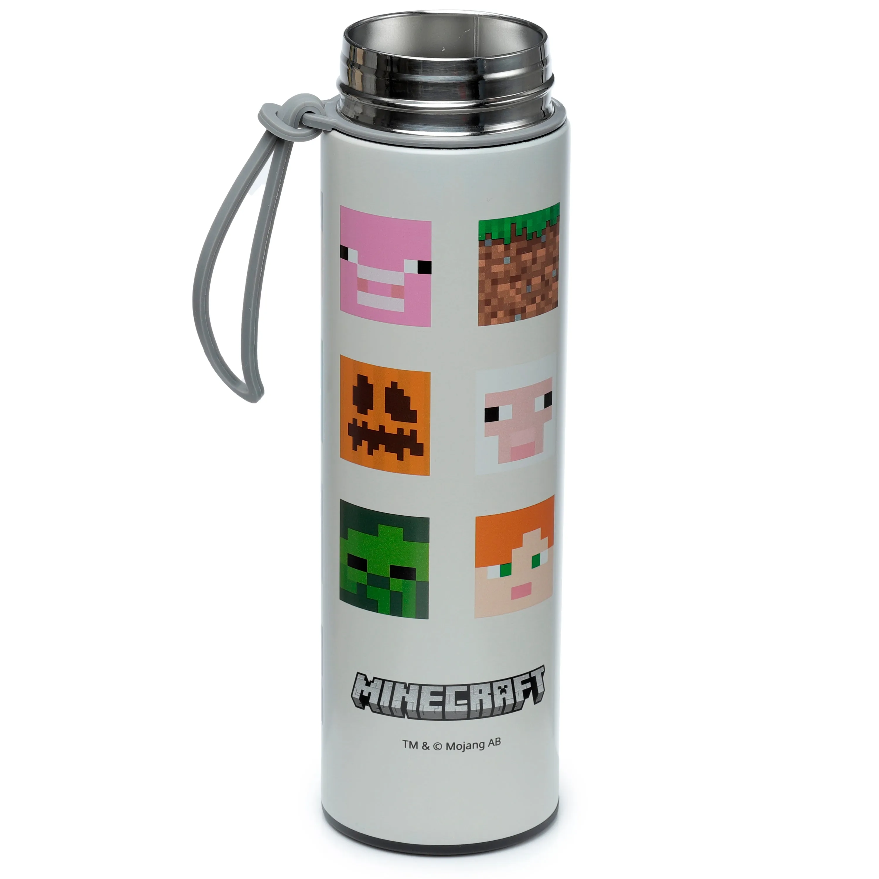 Reusable Stainless Steel Hot & Cold Insulated Drinks Bottle Digital Thermometer - Minecraft Faces
