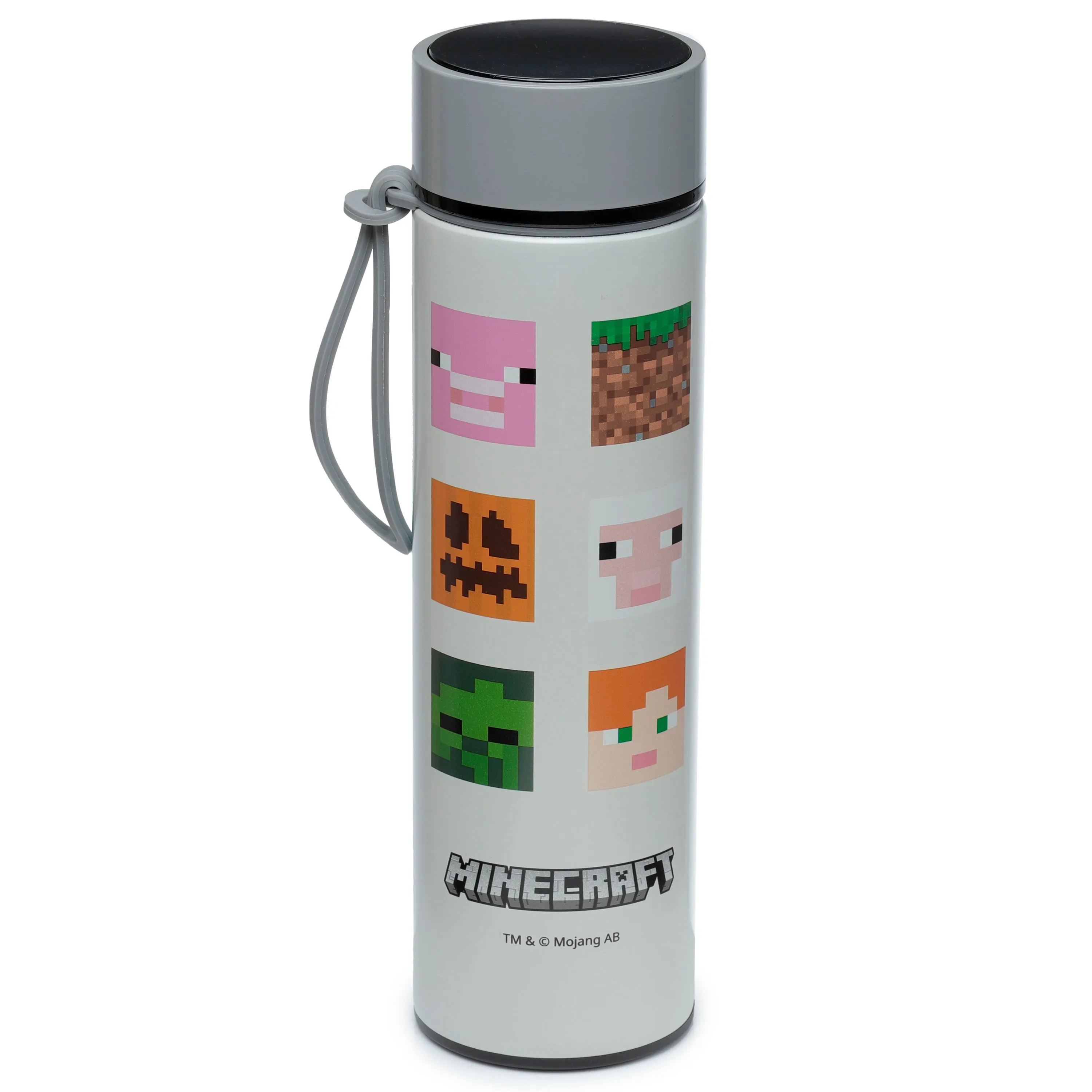 Reusable Stainless Steel Hot & Cold Insulated Drinks Bottle Digital Thermometer - Minecraft Faces