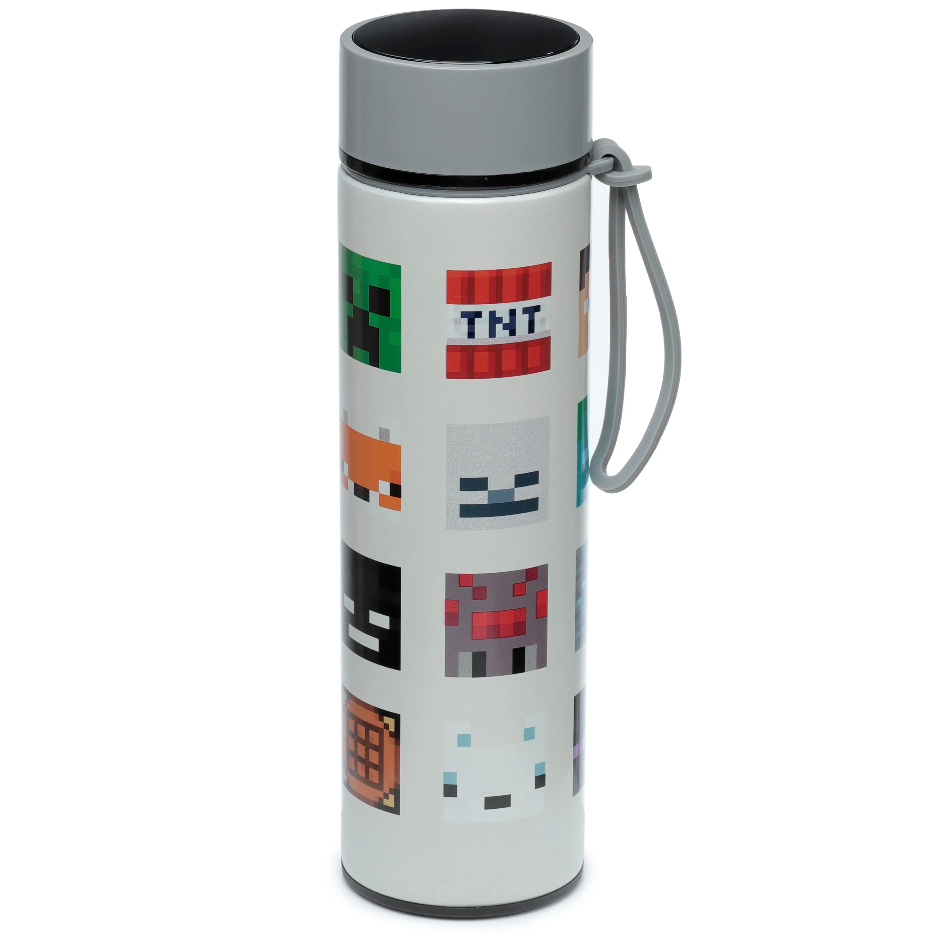 Reusable Stainless Steel Hot & Cold Insulated Drinks Bottle Digital Thermometer - Minecraft Faces