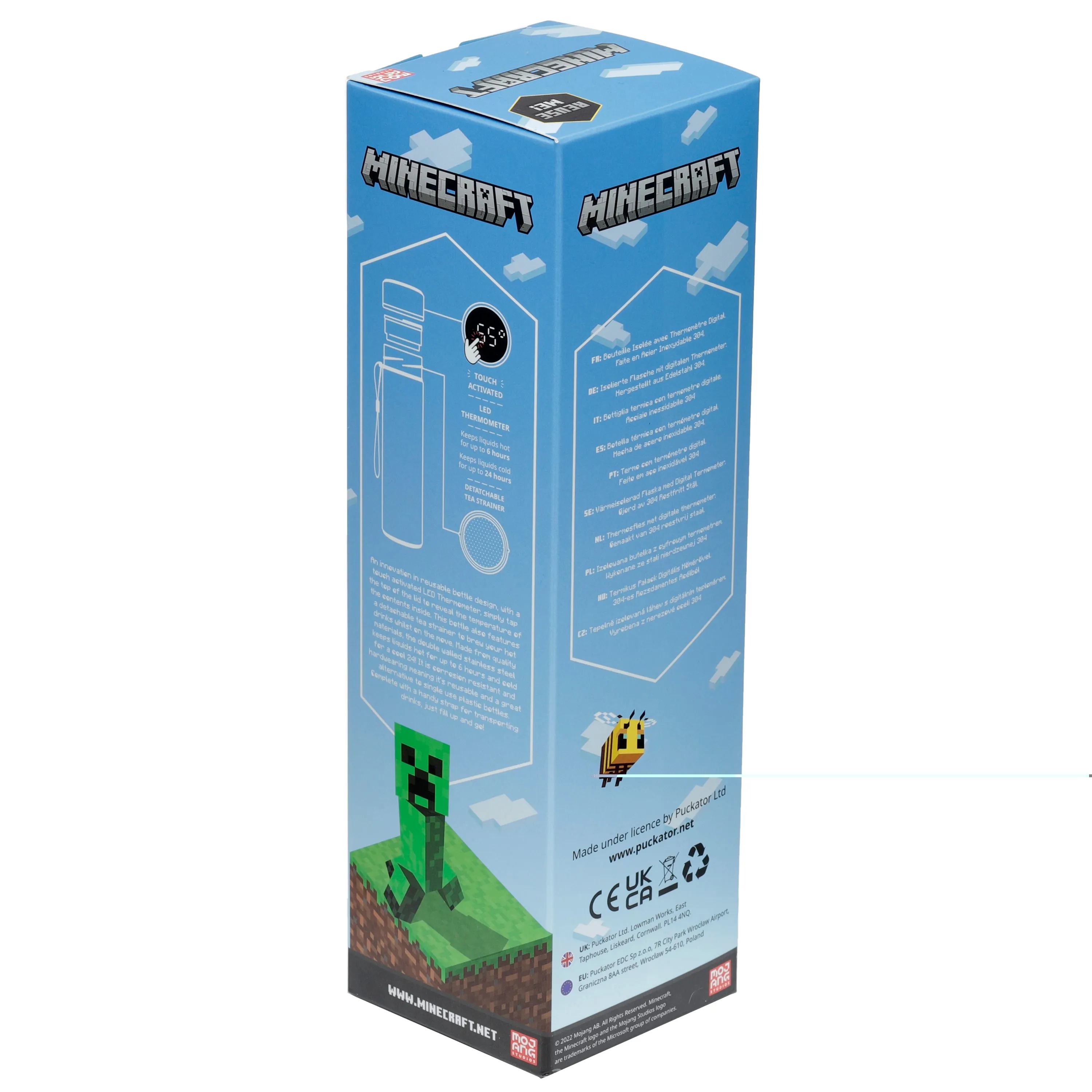 Reusable Stainless Steel Hot & Cold Insulated Drinks Bottle Digital Thermometer - Minecraft Faces
