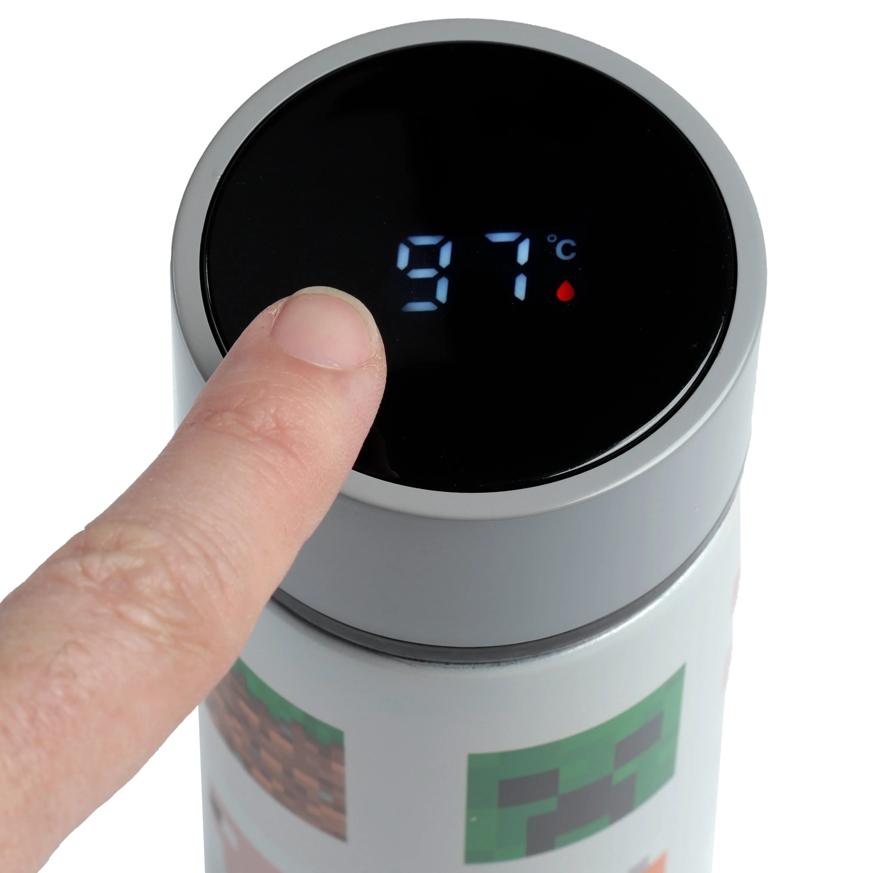 Reusable Stainless Steel Hot & Cold Insulated Drinks Bottle Digital Thermometer - Minecraft Faces