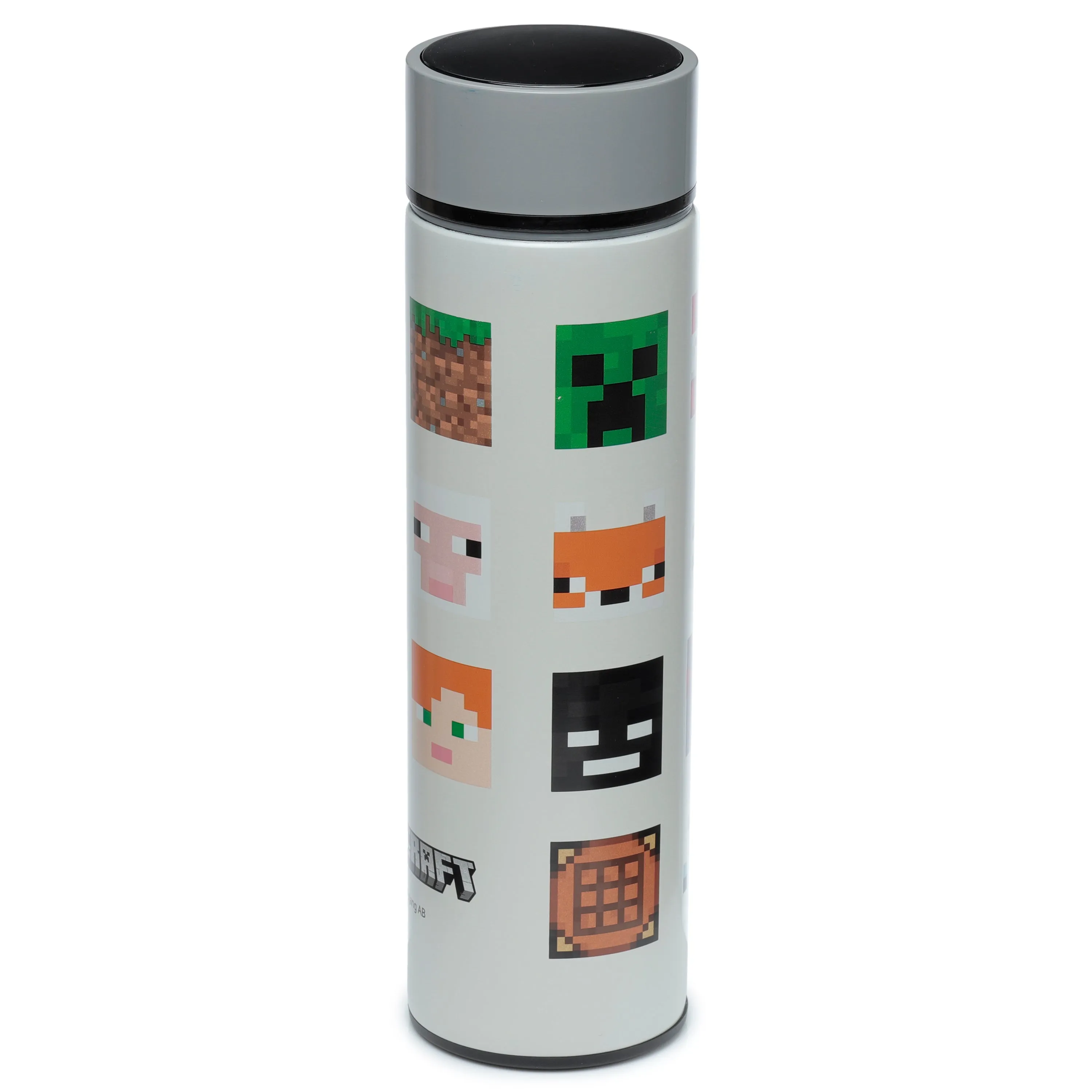 Reusable Stainless Steel Hot & Cold Insulated Drinks Bottle Digital Thermometer - Minecraft Faces