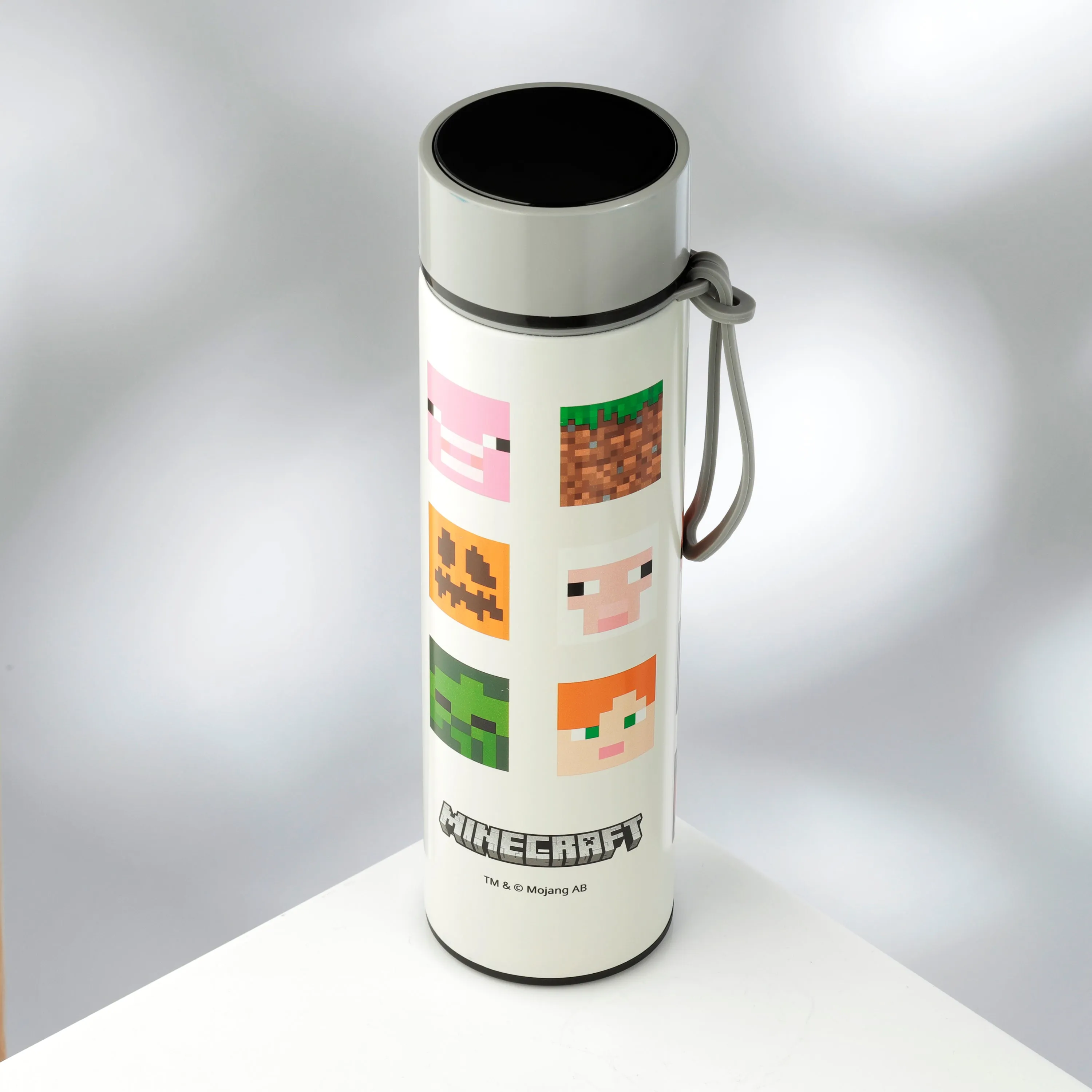 Reusable Stainless Steel Hot & Cold Insulated Drinks Bottle Digital Thermometer - Minecraft Faces