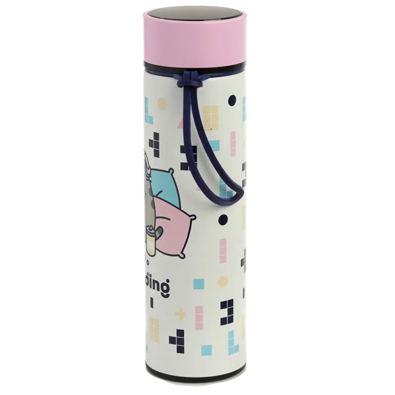 Reusable Stainless Steel Hot & Cold Insulated Drinks Bottle Digital Thermometer - Pusheen the Cat Gaming