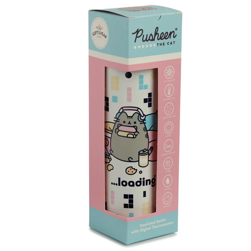 Reusable Stainless Steel Hot & Cold Insulated Drinks Bottle Digital Thermometer - Pusheen the Cat Gaming