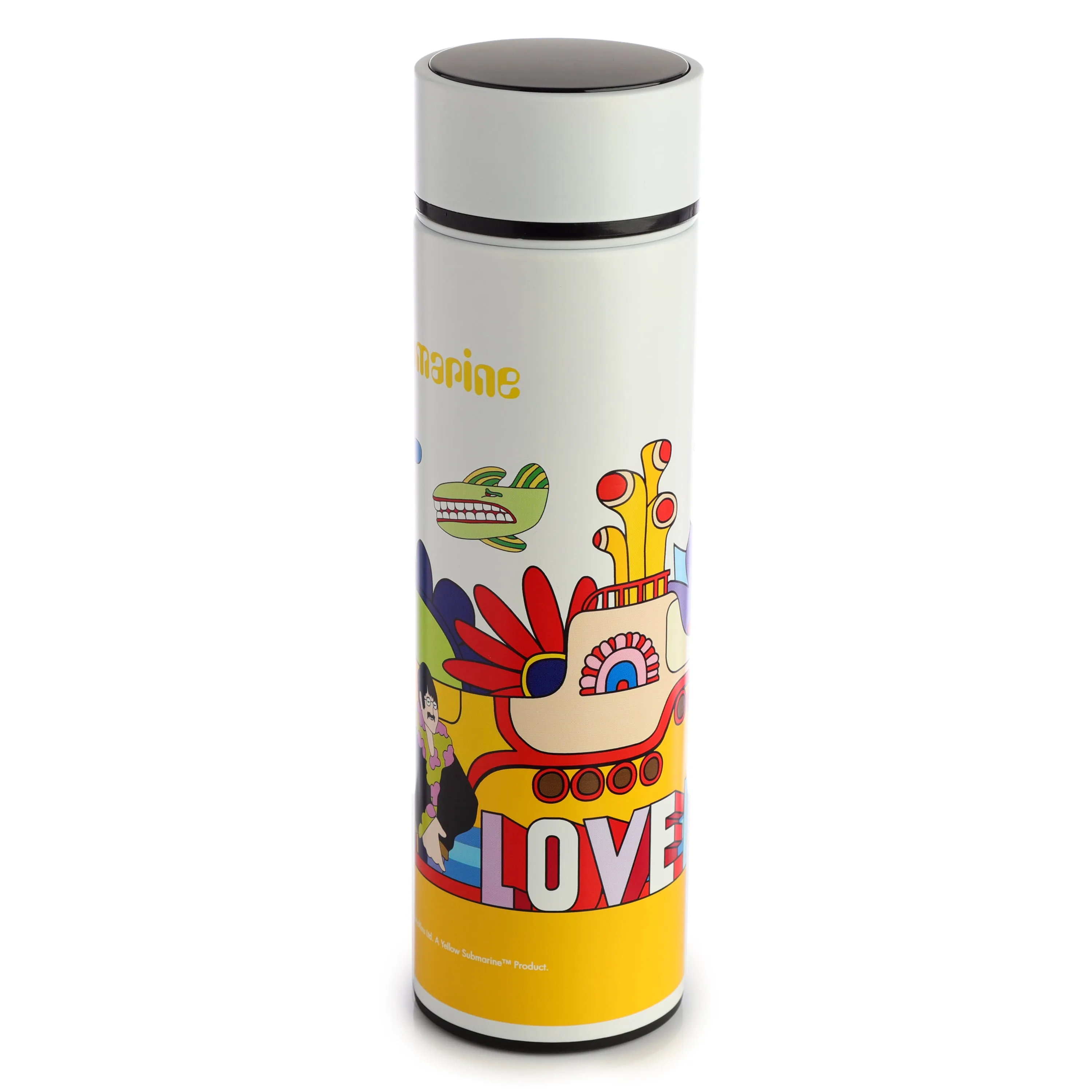 Reusable Stainless Steel Hot & Cold Insulated Drinks Bottle Digital Thermometer - Yellow Submarine