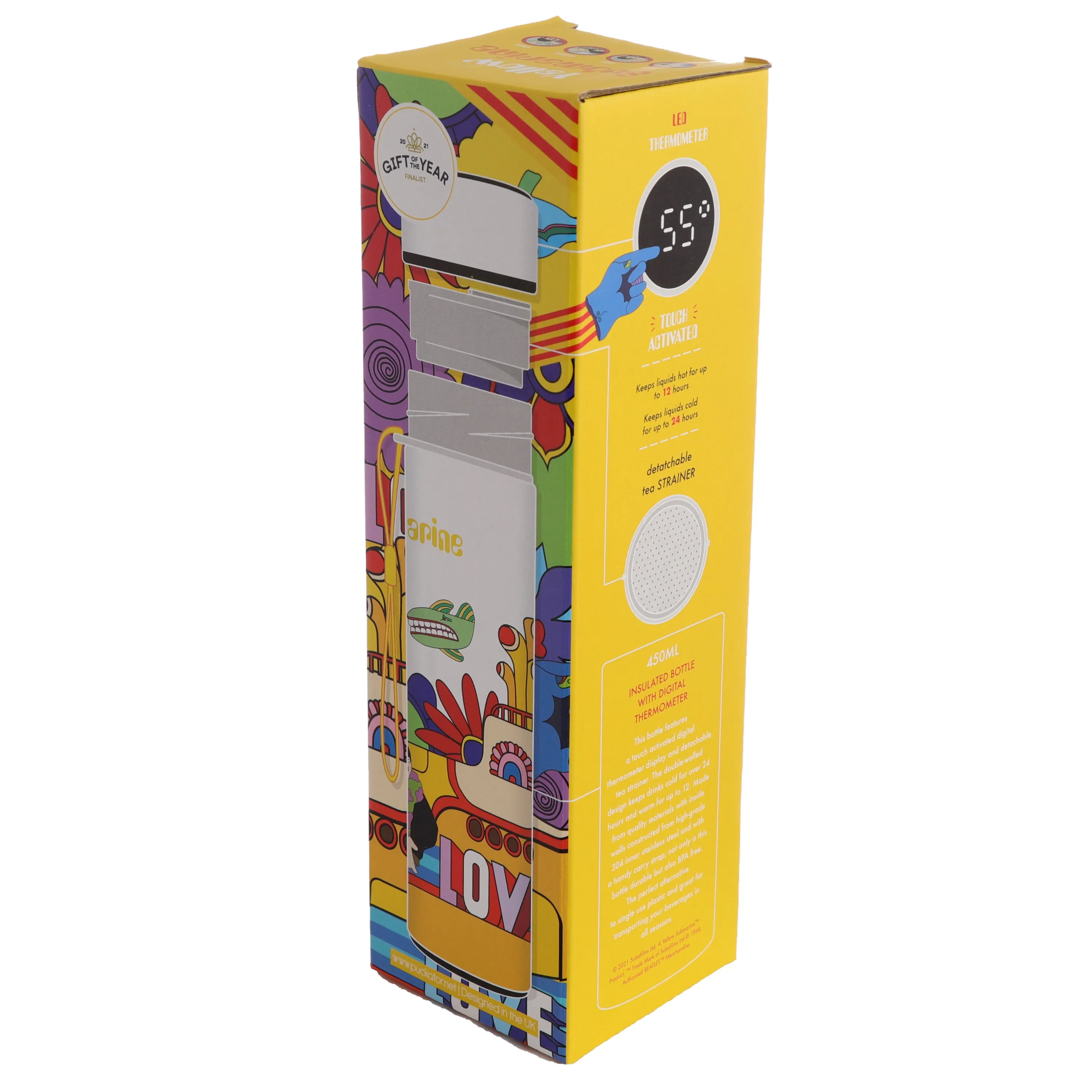 Reusable Stainless Steel Hot & Cold Insulated Drinks Bottle Digital Thermometer - Yellow Submarine
