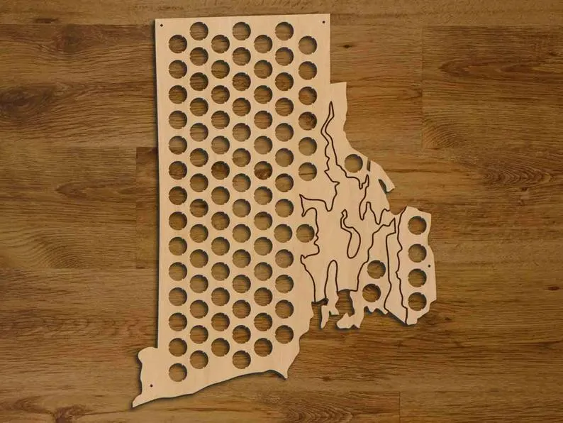 Rhode Island Beer Cap Map, Holder, Father's Day Gift for Him Handmade