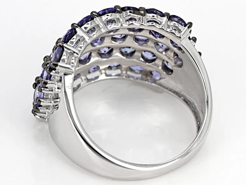 Rhodium over Sterling Silver 4.25 cts. TANZANITE Multi Row Cluster Ring