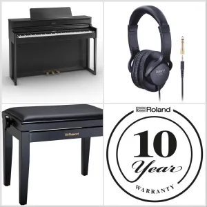 Roland HP704-CH Digital Upright Piano Charcoal Black Bundle