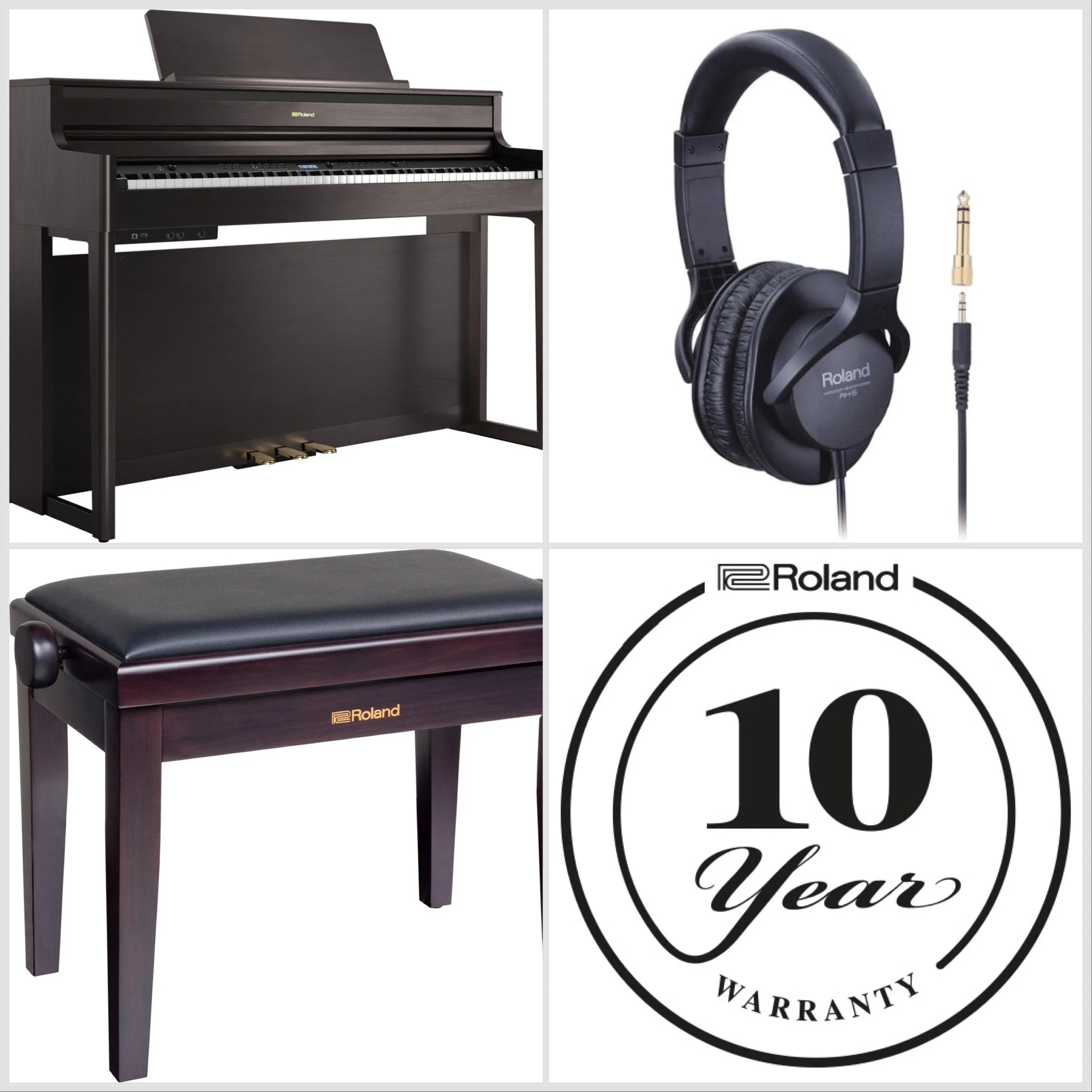 Roland HP704-DR Digital Upright Piano Dark Rosewood Bundle
