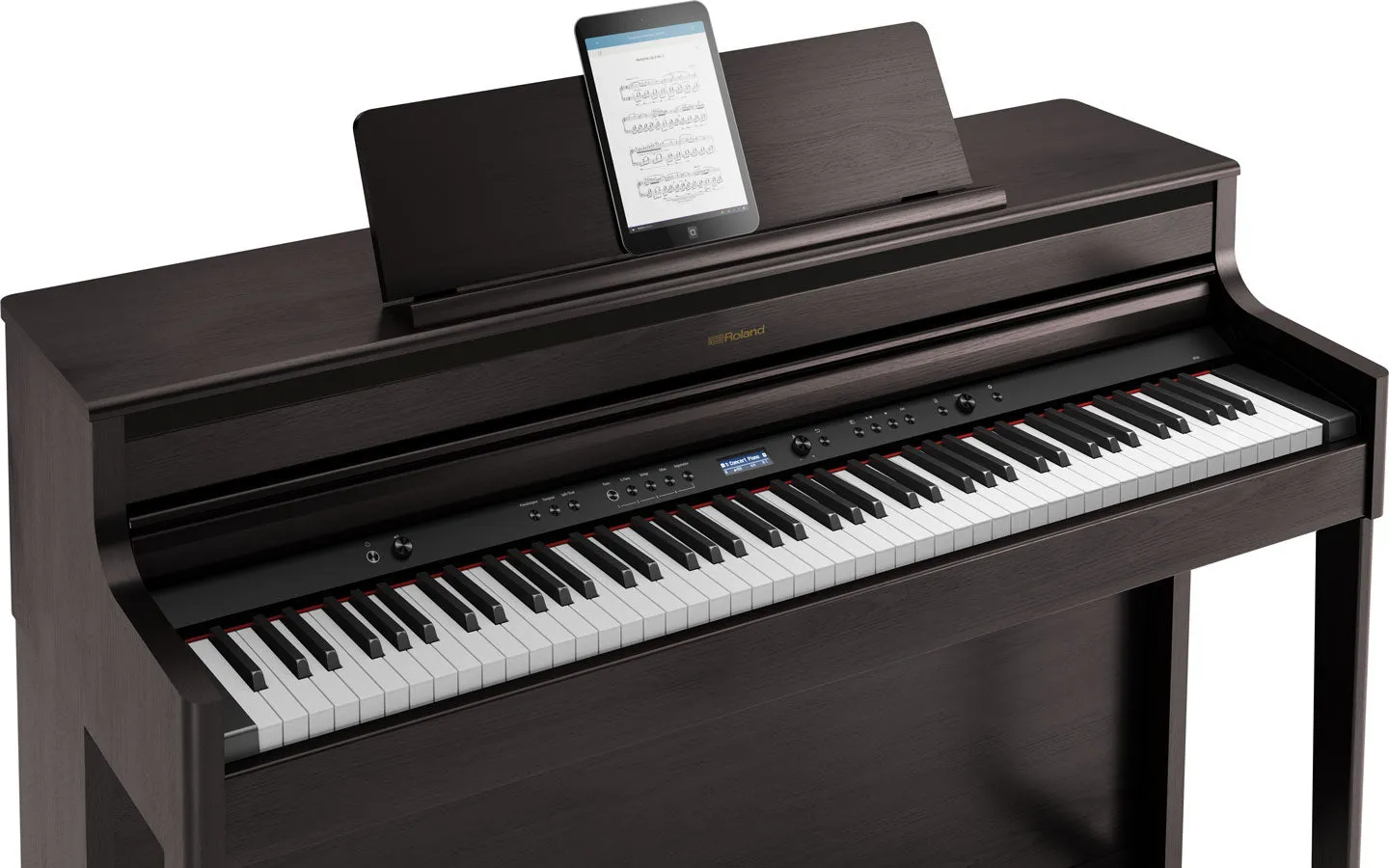 Roland HP704-DR Digital Upright Piano Dark Rosewood Bundle