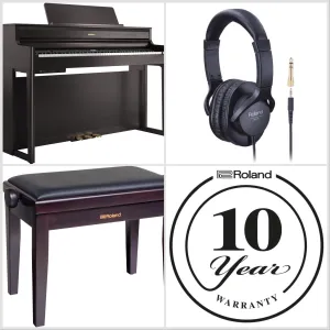 Roland HP704-DR Digital Upright Piano Dark Rosewood Bundle