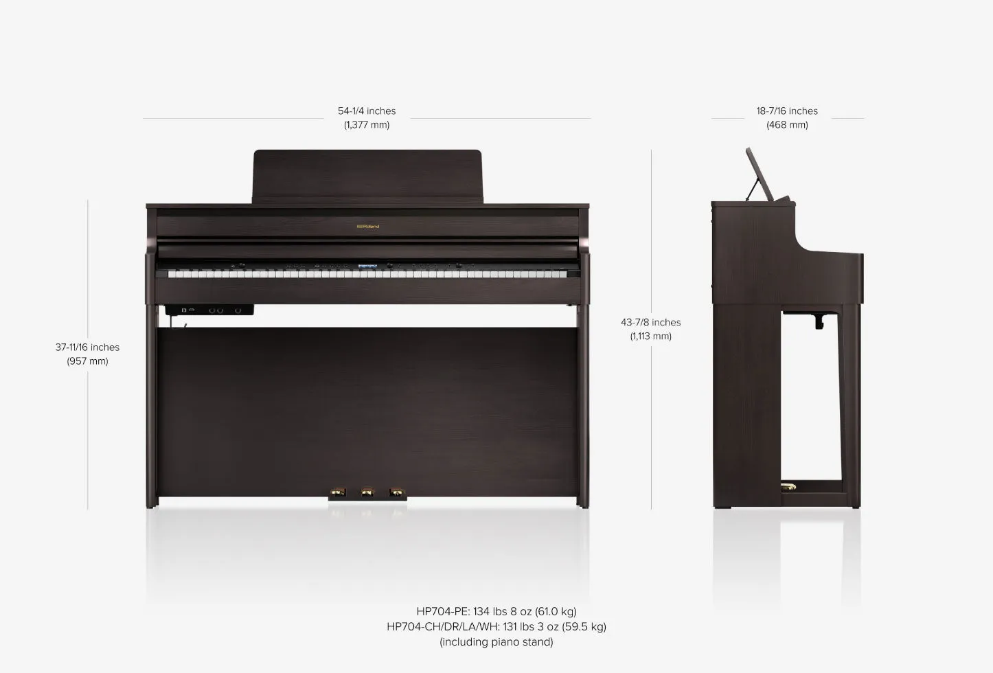 Roland HP704-DR Digital Upright Piano Dark Rosewood Bundle
