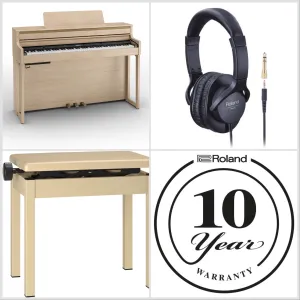 Roland HP704-LA Digital Upright Piano Light Oak Bundle