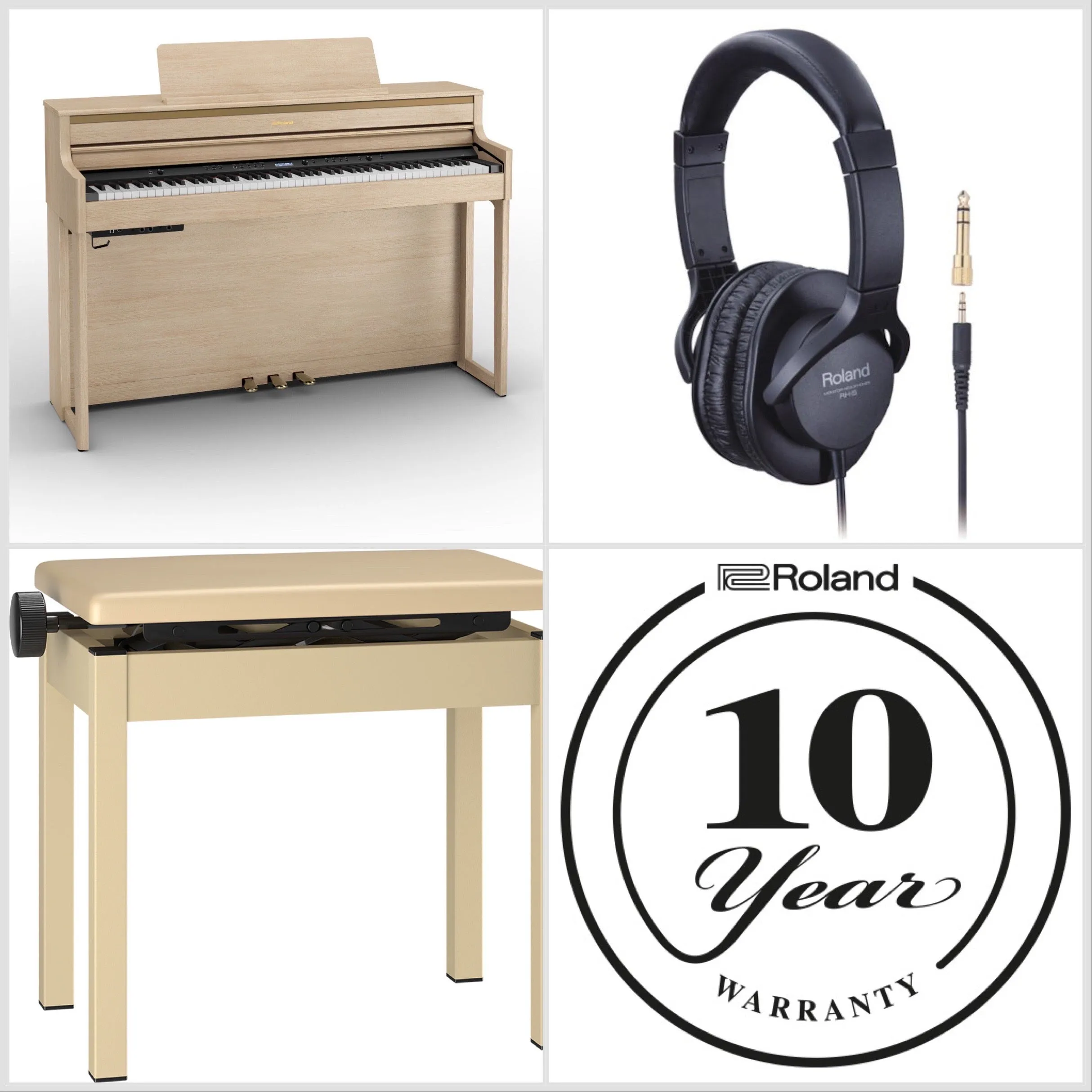 Roland HP704-LA Digital Upright Piano Light Oak Bundle