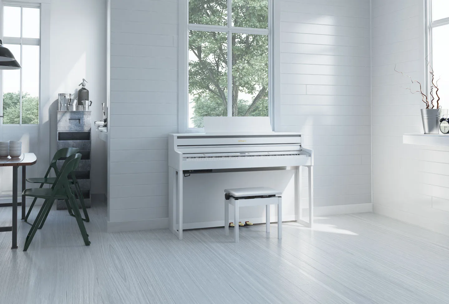 Roland HP704-WH Digital Upright Piano White Satin Bundle