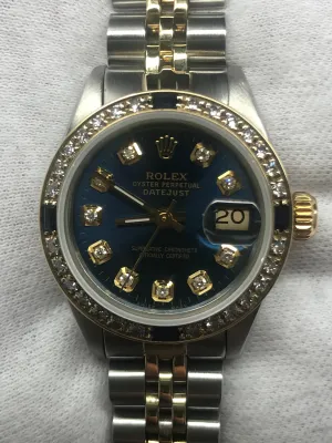 Rolex Datejust 26mm 6917 Blue Custom Diamond Dial Automatic Women's Watch