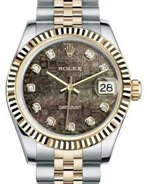 Rolex Datejust 31 Lady Midsize Yellow Gold/Steel Black Mother of Pearl Jubilee Diamond Dial & Fluted Bezel Jubilee Bracelet 178273