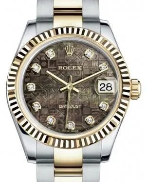 Rolex Datejust 31 Lady Midsize Yellow Gold/Steel Black Mother of Pearl Jubilee Diamond Dial & Fluted Bezel Oyster Bracelet 178273