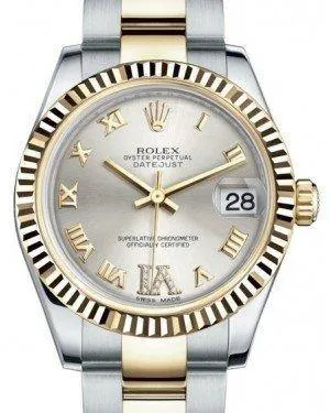 Rolex Datejust 31 Lady Midsize Yellow Gold/Steel Silver Roman Diamond VI Dial & Fluted Bezel Oyster Bracelet 178273